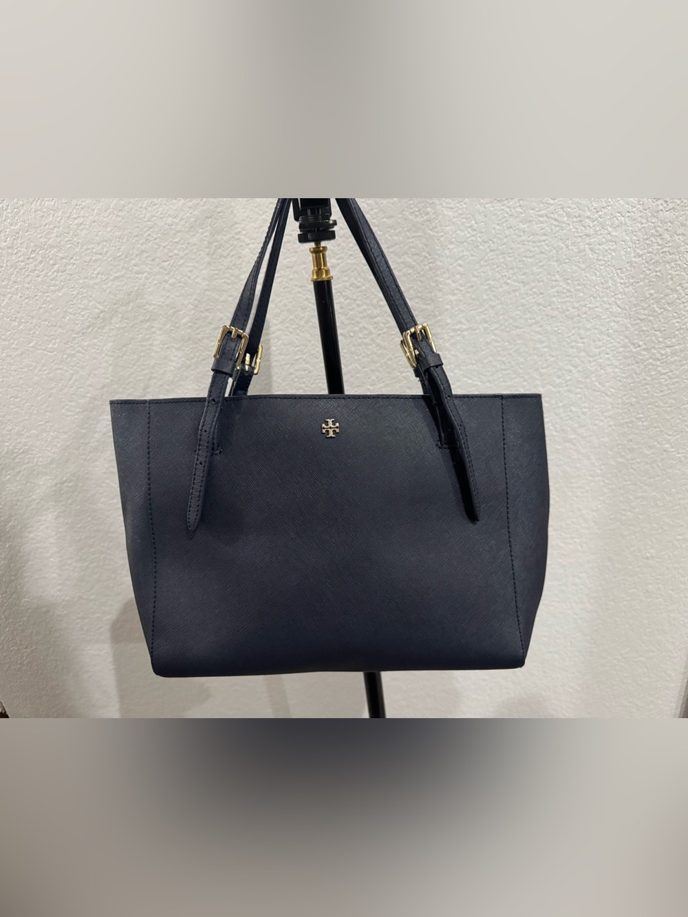 Tory Burch Navy Saffiano Leather Tote with Gold Hardware